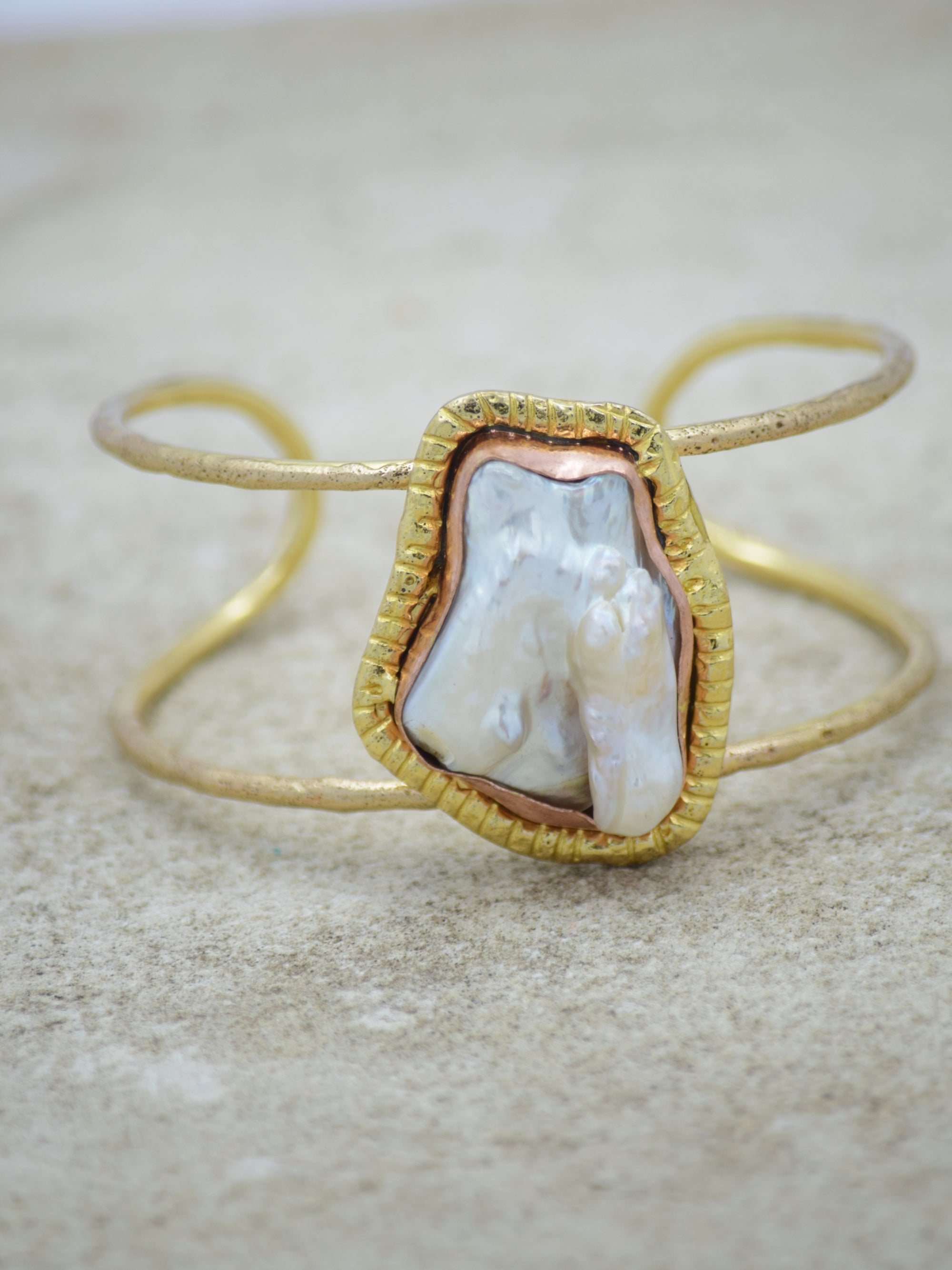 Symbolic Mother Of Pearl Semi Precious Adjustable Cuff - QUEENS JEWELS