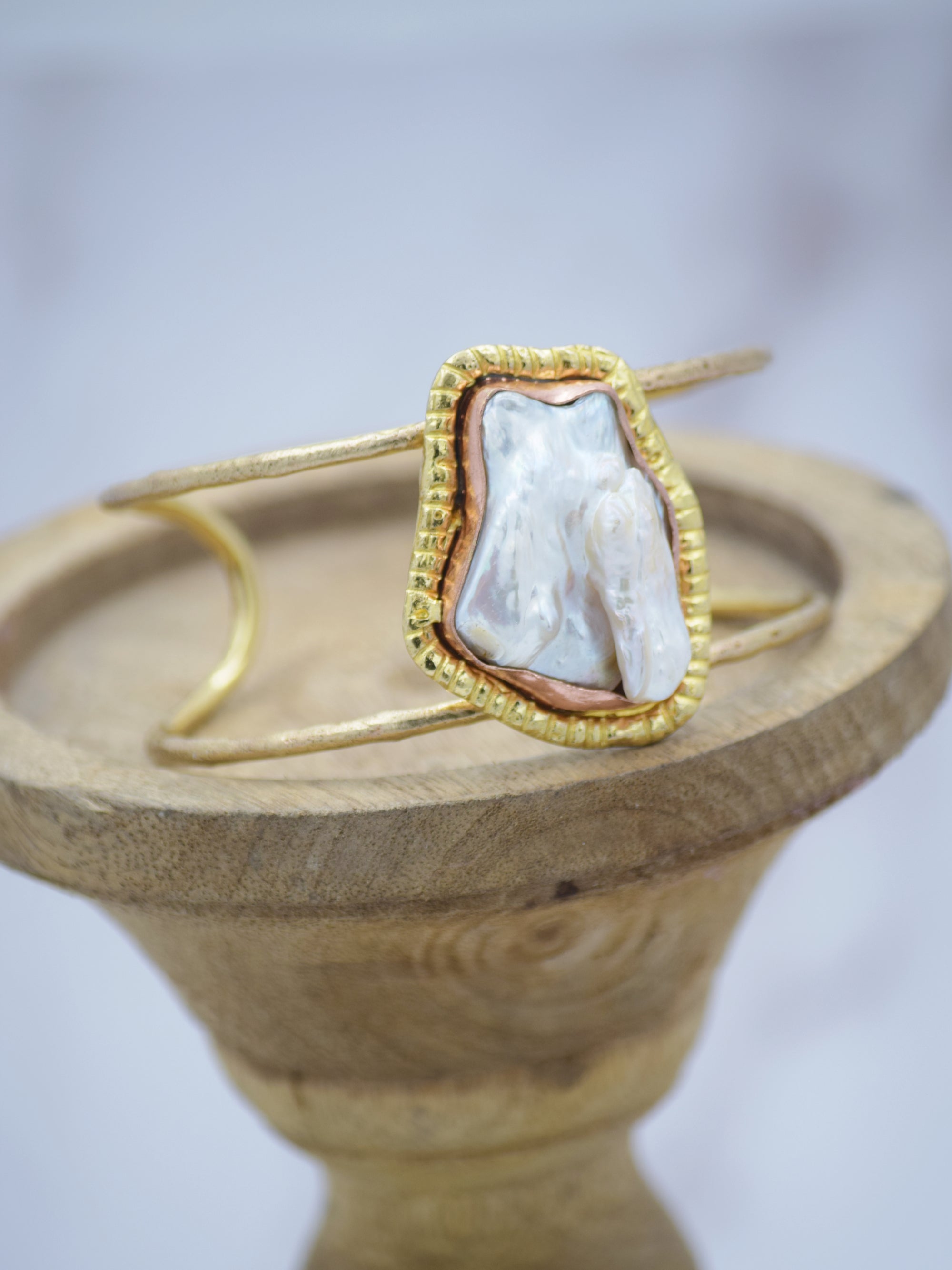 Symbolic Mother Of Pearl Semi Precious Adjustable Cuff - QUEENS JEWELS