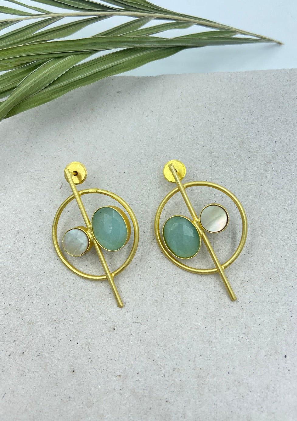 Gold Plated Circular Aquamarine Quartz Drop Earrings - QUEENS JEWELS