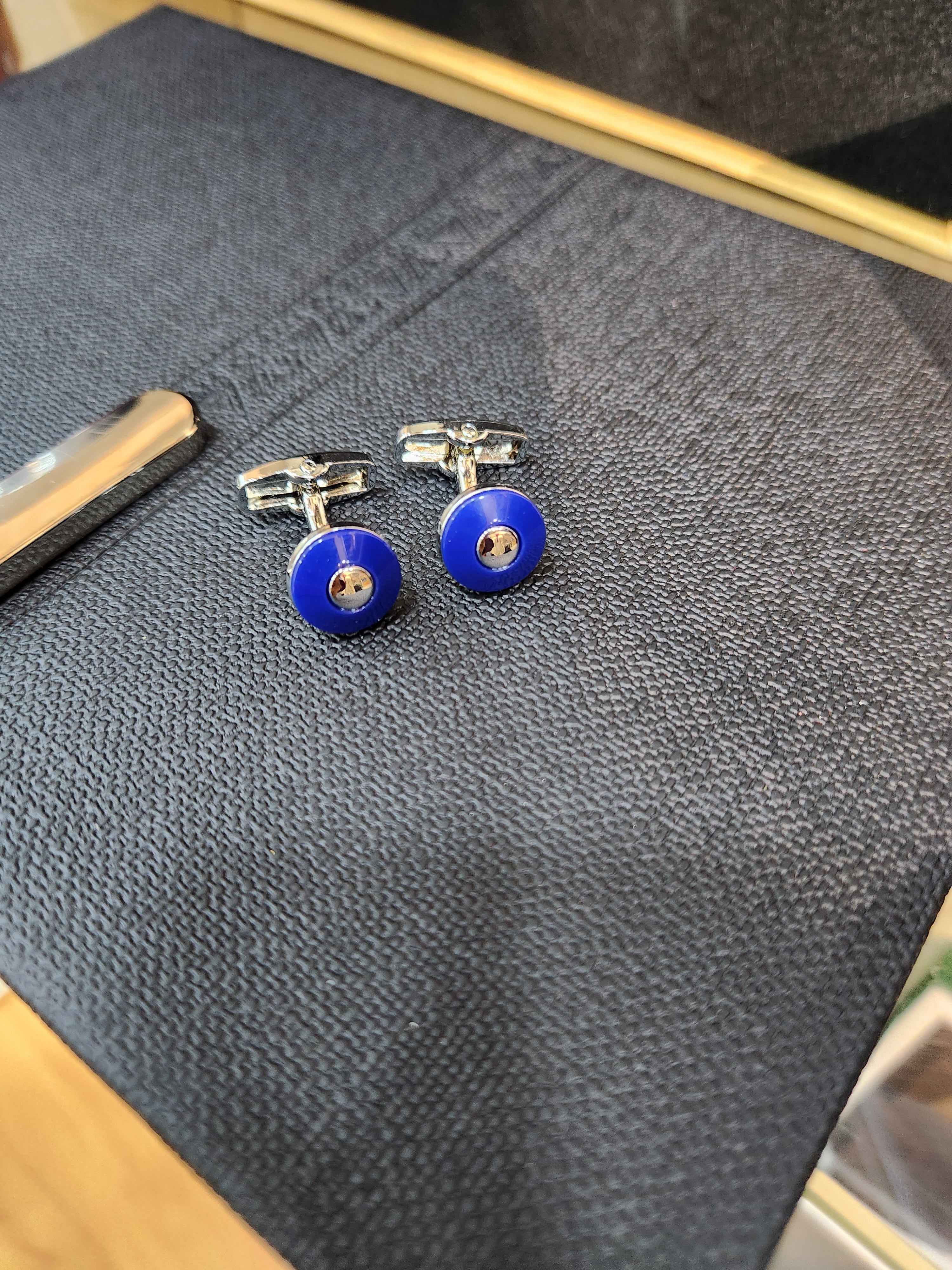 Solid Blue Cufflinks - QUEENS JEWELS