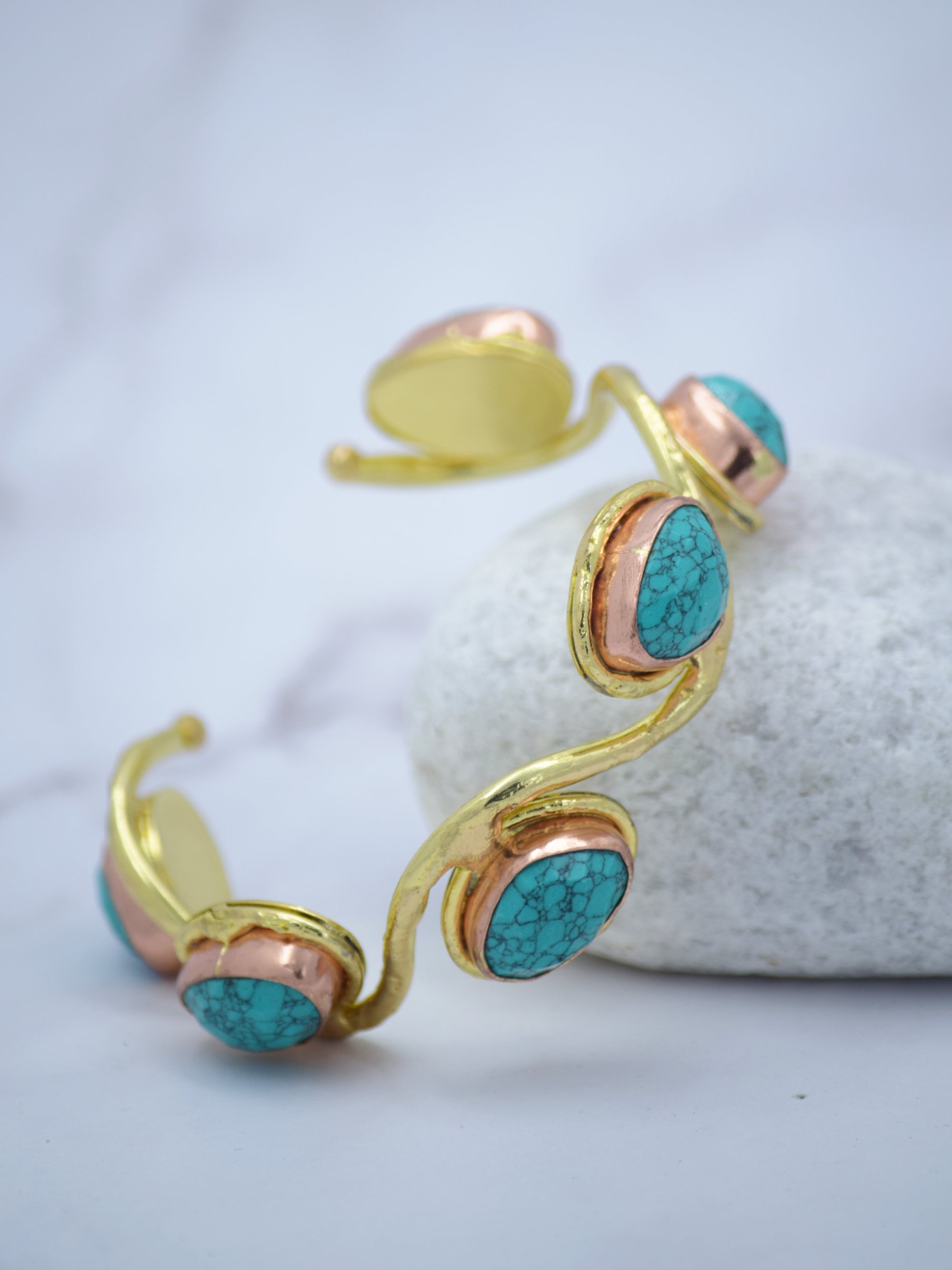 Statement Roman Semi Precious Stone Cuff (Labradorite & Turquoise)