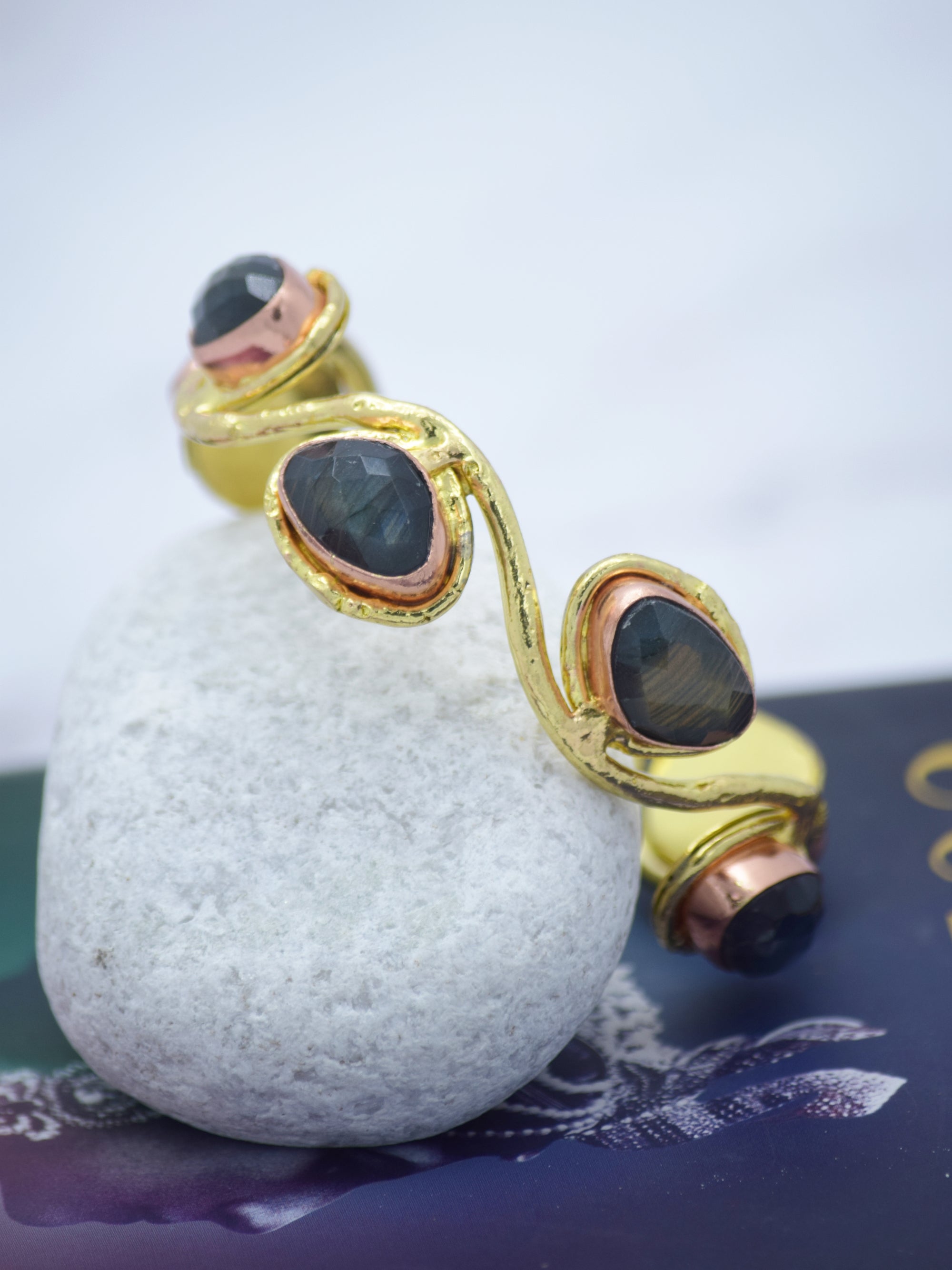 Statement Roman Semi Precious Stone Cuff (Labradorite & Turquoise) - QUEENS JEWELS