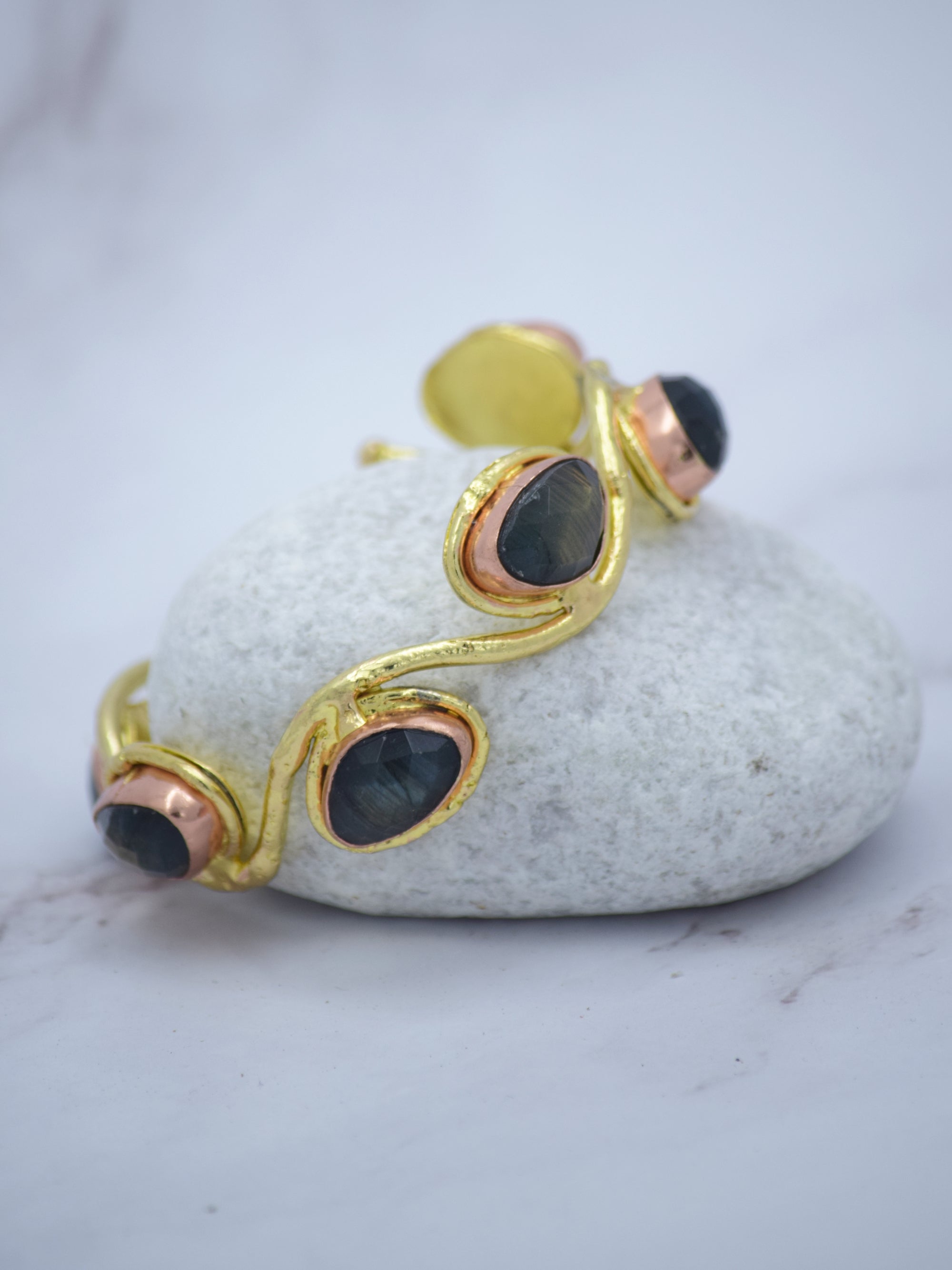 Statement Roman Semi Precious Stone Cuff (Labradorite & Turquoise) - QUEENS JEWELS