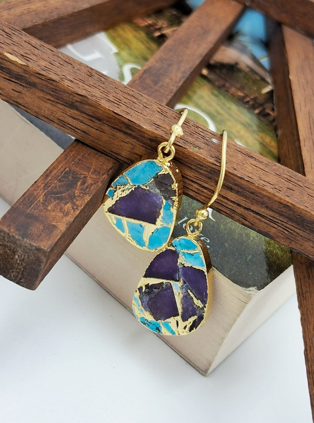 Mohave Petal Drop Semi Precious Dangler Earrings - QUEENS JEWELS